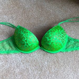 VS Special Edition Lime Green Studded Leopard Bra